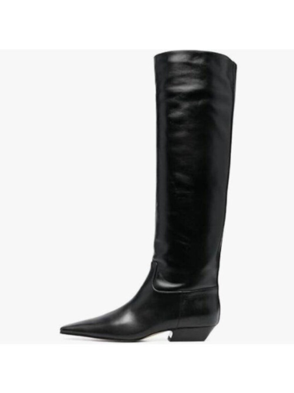 miss left Women Square Toe Knee High Boot Wide Calf Low Chunky Heels Black